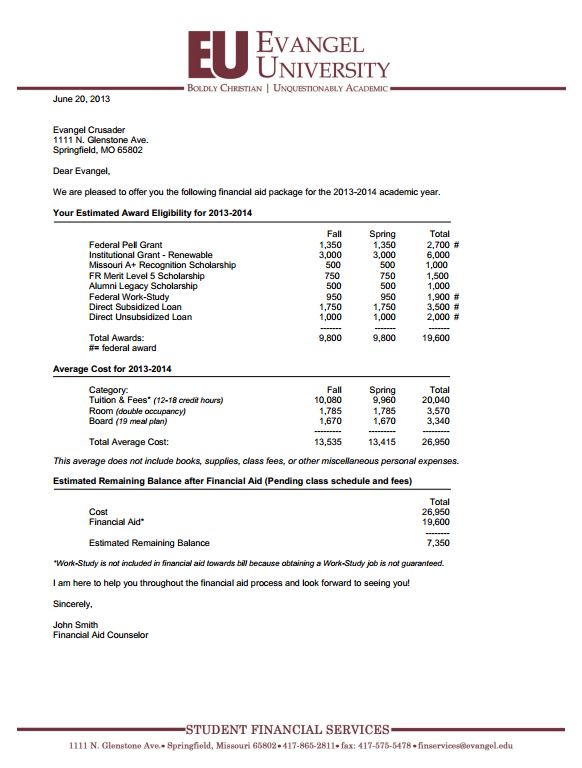 Financial Aid Blog Understanding Your Award Letter Evangel University